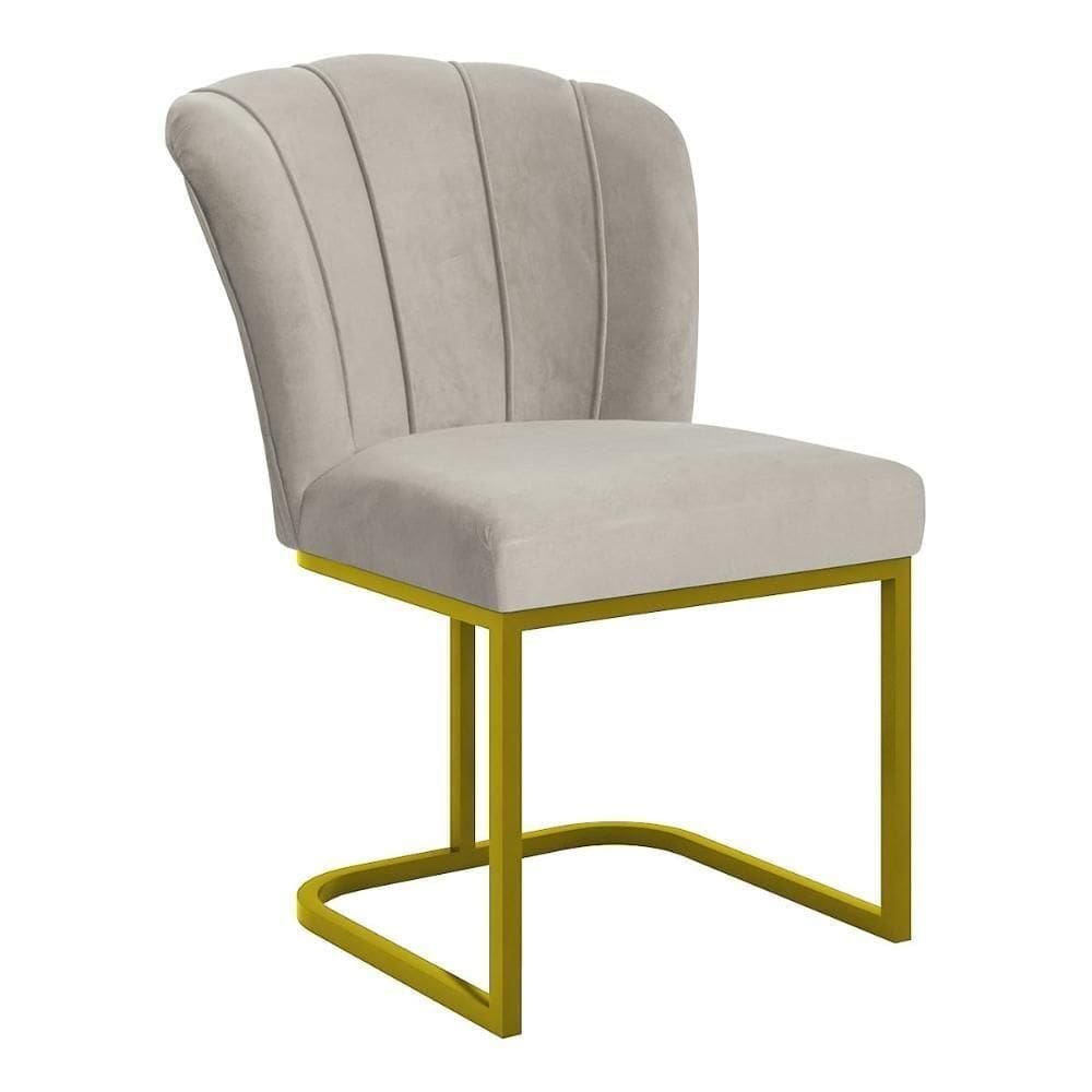 Cadeira Poltrona Flor Pés Metal Dourado Reforçado Sala De Jantar Bege