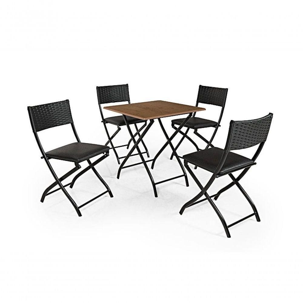 Jogo De Mesa Dobravel Imbuia Com 4 Cadeiras Preto