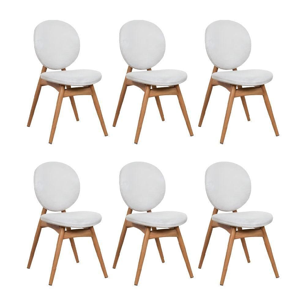 Kit 6 Cadeiras De Jantar Lotus Estrutura Aço Carbono Laminado Natural Com Estofado Linho Cru