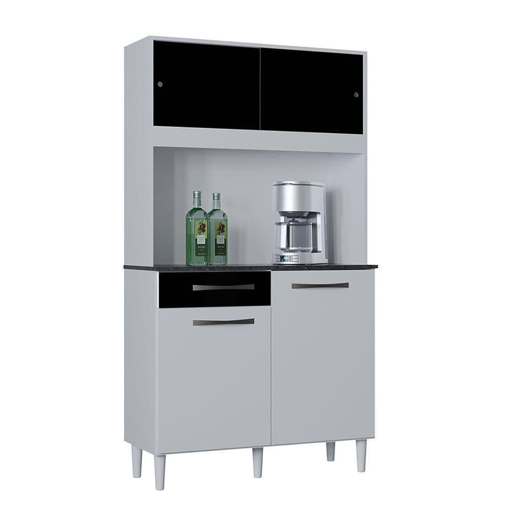 Kit Cozinha Grazi 4 Portas 1 Gaveta 90 Cm Poquema Branco/preto