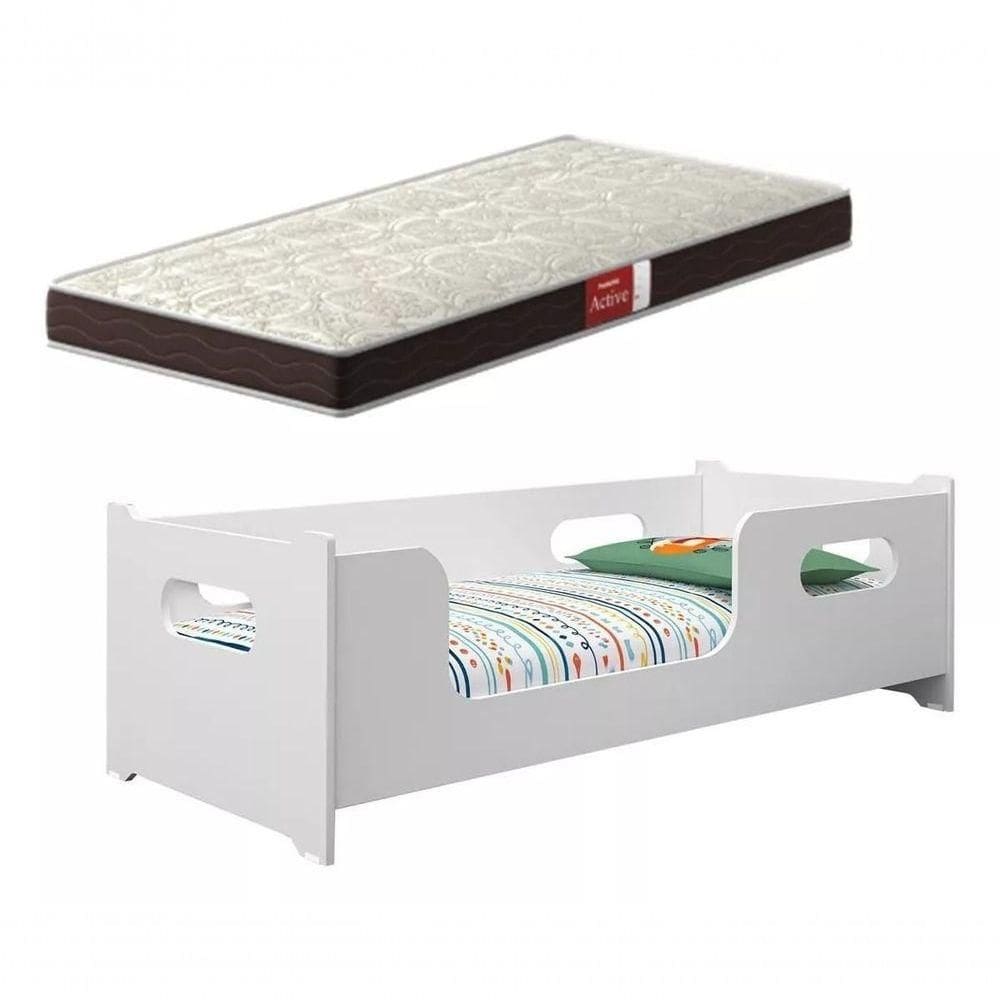 Cama Solteiro Montessoriana 100% Mdf + Colchão Solteiro 188x88 Prodormir - Branca