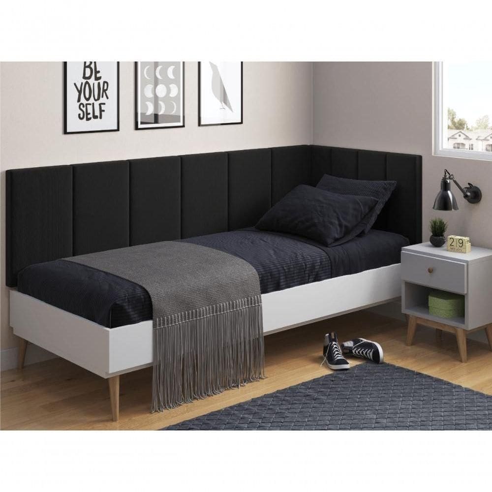 Conjunto De Cabeceira Solteiro Clara Proteção Lateral Suede Preto