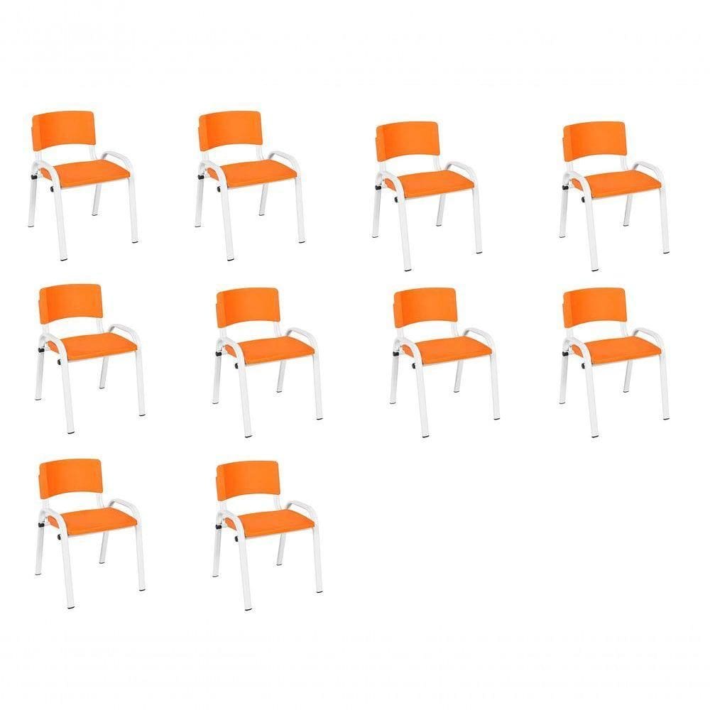 Kit 10 Cadeiras Infantil Iso Base Branco laranja