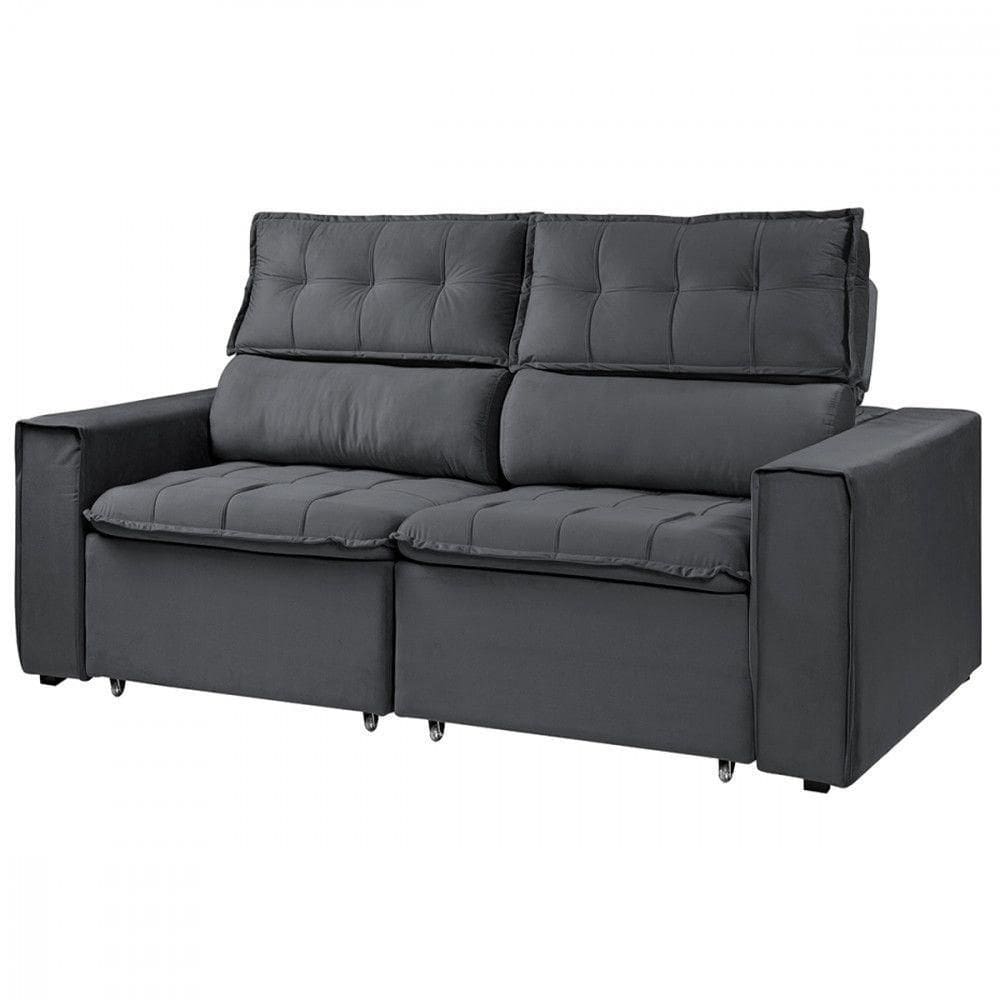 Sofá Retratil Reclinavel Estofado Cancún 200cm Suede Grafite Grafite