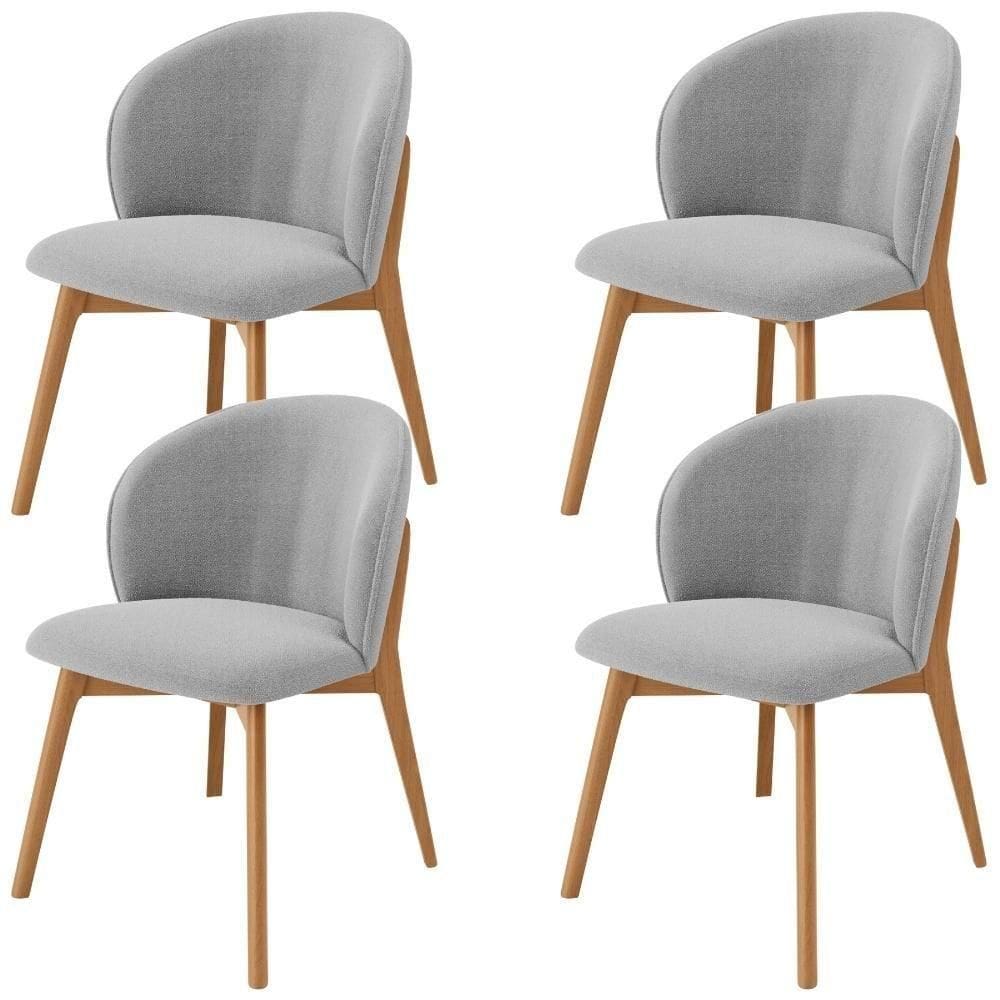 Kit 04 Cadeiras De Jantar E Estar Living Estofada Mia L02 Bouclê Cinza - Lyam Decor