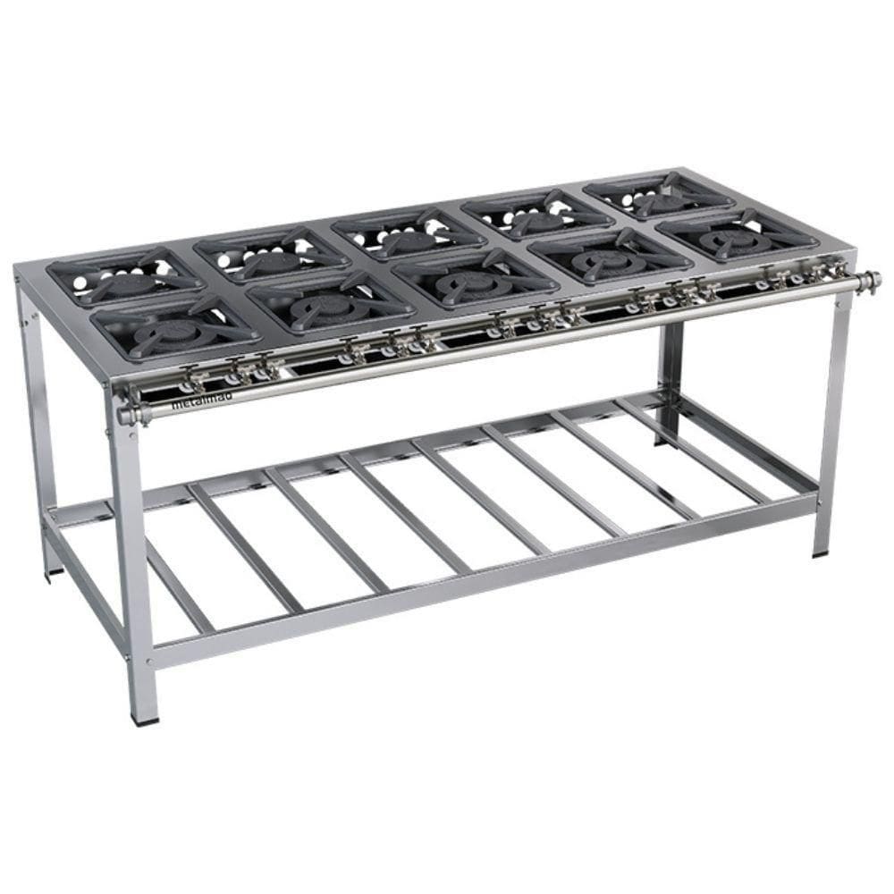 Fogão Industrial Stori Premium 10 Bocas 30x30 M17 Aço Inox 430 Metalmaq Fogão Baixa Pressão
