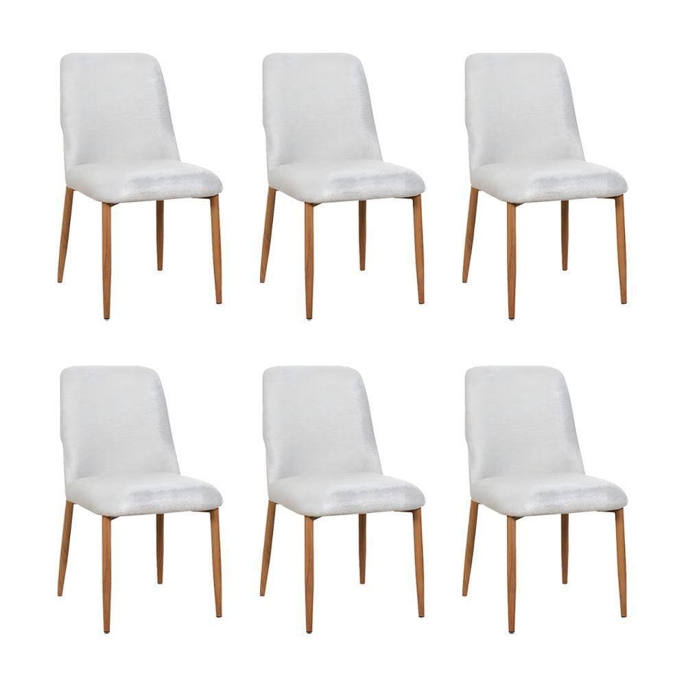 Kit 6 Cadeiras De Jantar Montana Estrutura Aço Carbono Laminado Natural Com Estofado Linho Cru