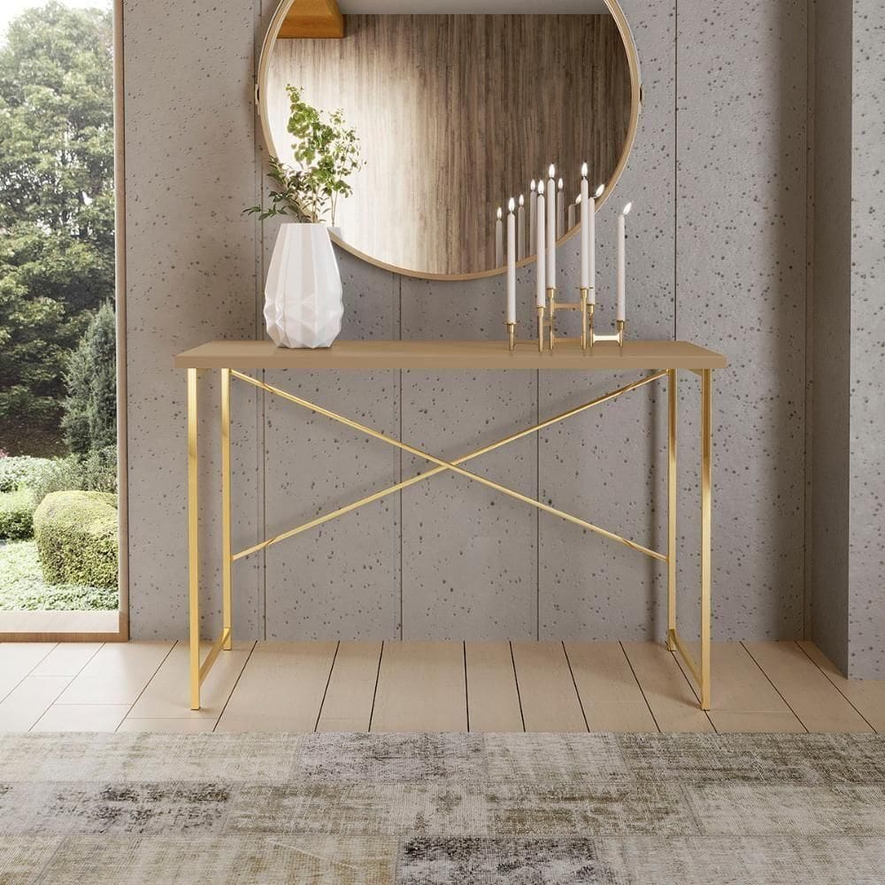 Aparador Steel 76 Cm Estilo Industrial Com Pés Em Aço Dourado/Fendi