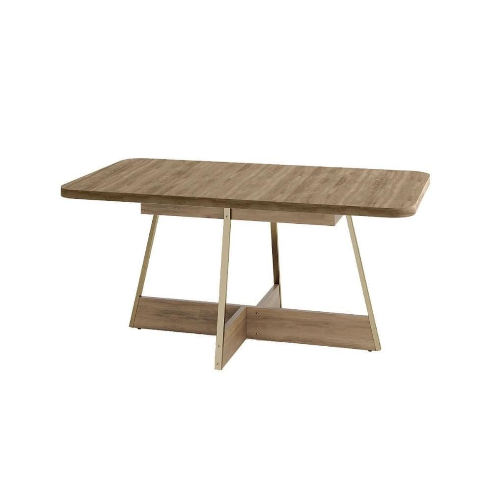Mesa de Sala Jantar Átria Retangular 1592 Aço c/ Tampo Madeirado 160x90cm Dourado/Noce/Carvalho - Carraro