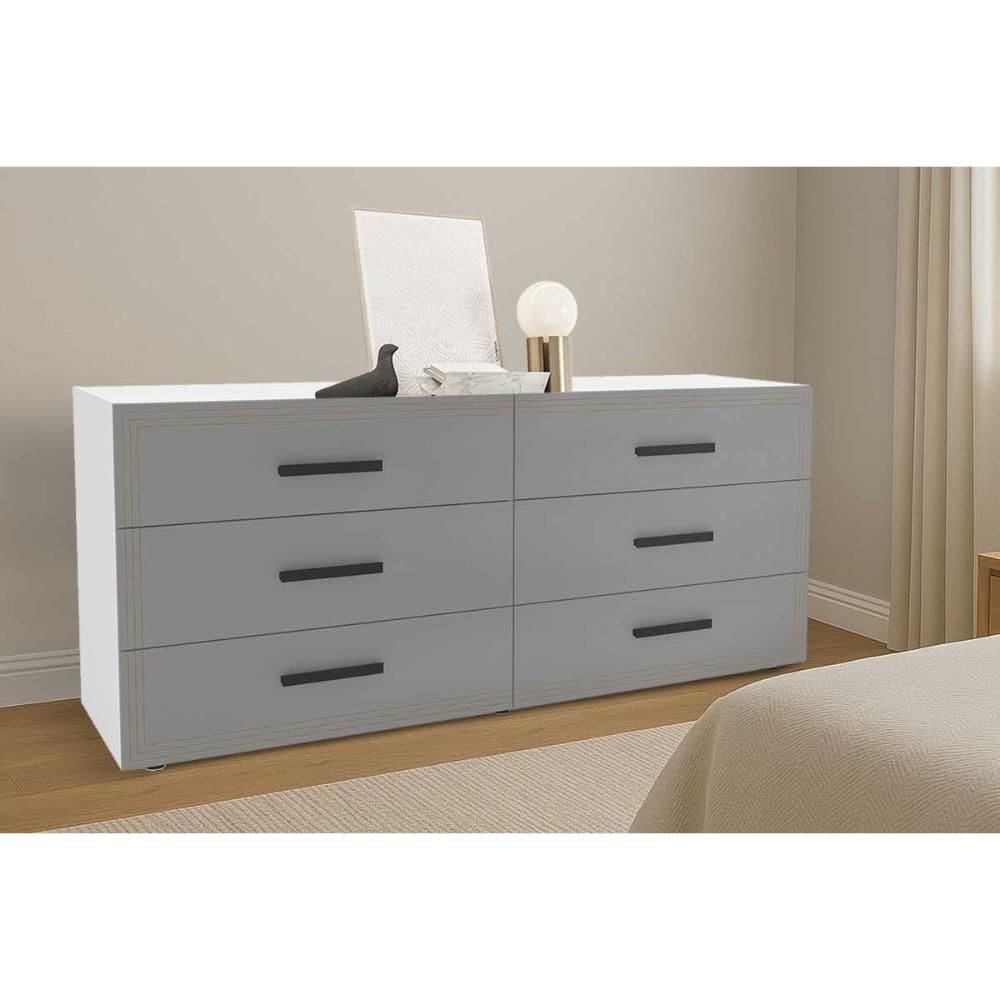 Cômoda Casal Valência c/ 6 Gavetas Branco/Cinza - Politorno