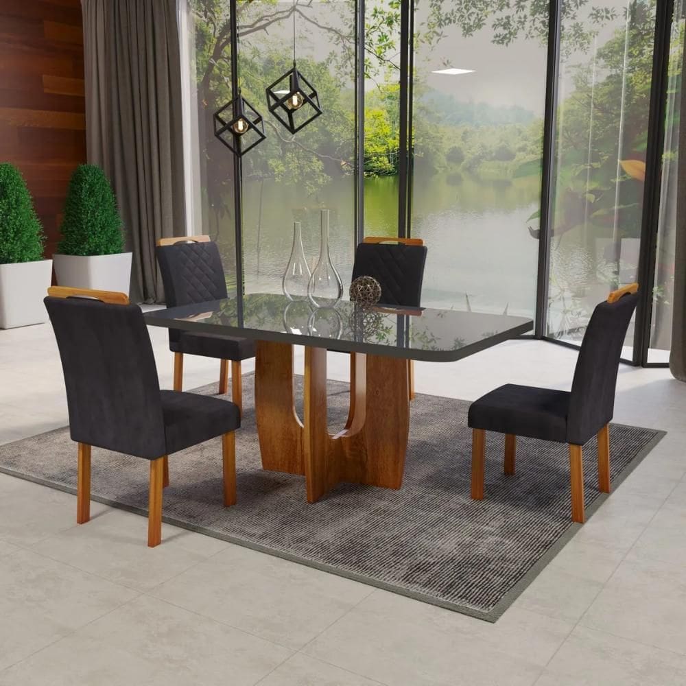 Sala de Jantar 130x90 Roma MDF/Vidro Grafite 4 Cad Bom Pastor