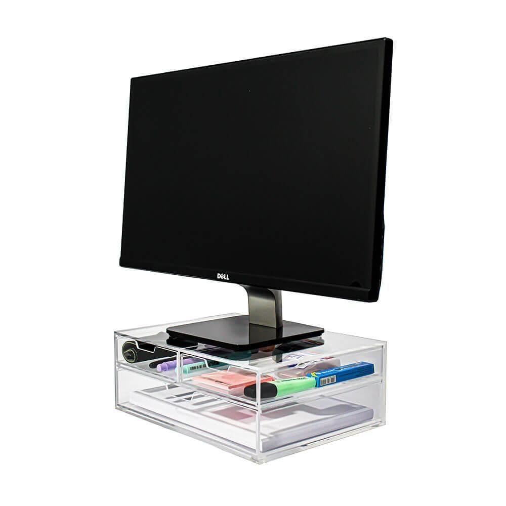 Gaveteiro Acrílico Escritório Home Office 3 Gavetas Transparente