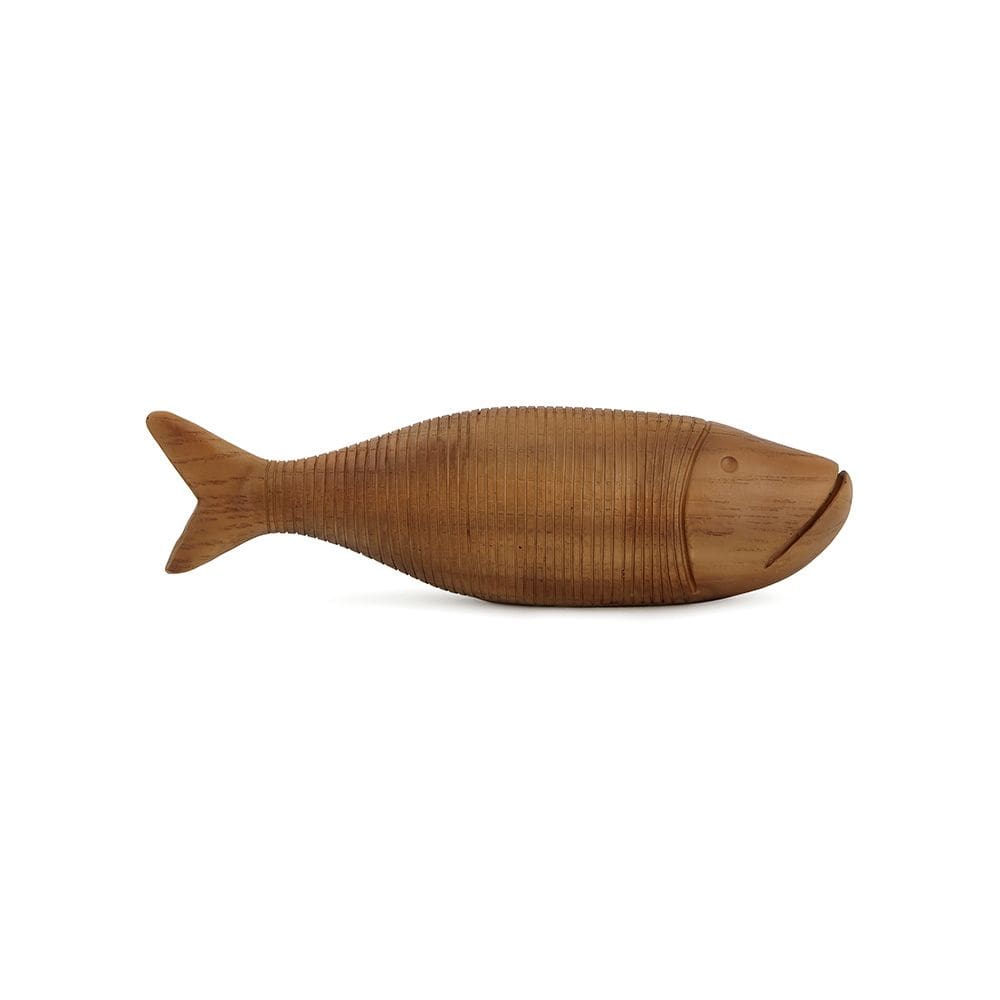 Escultura Peixe Em Polirresina Estilo Madeira 21Cm