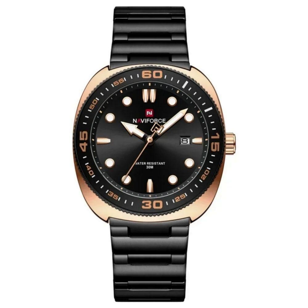 Relógio Esportivo Masculino Pulseira De Aço Inoxidável 30m à Prova D `água Preto Dourado
