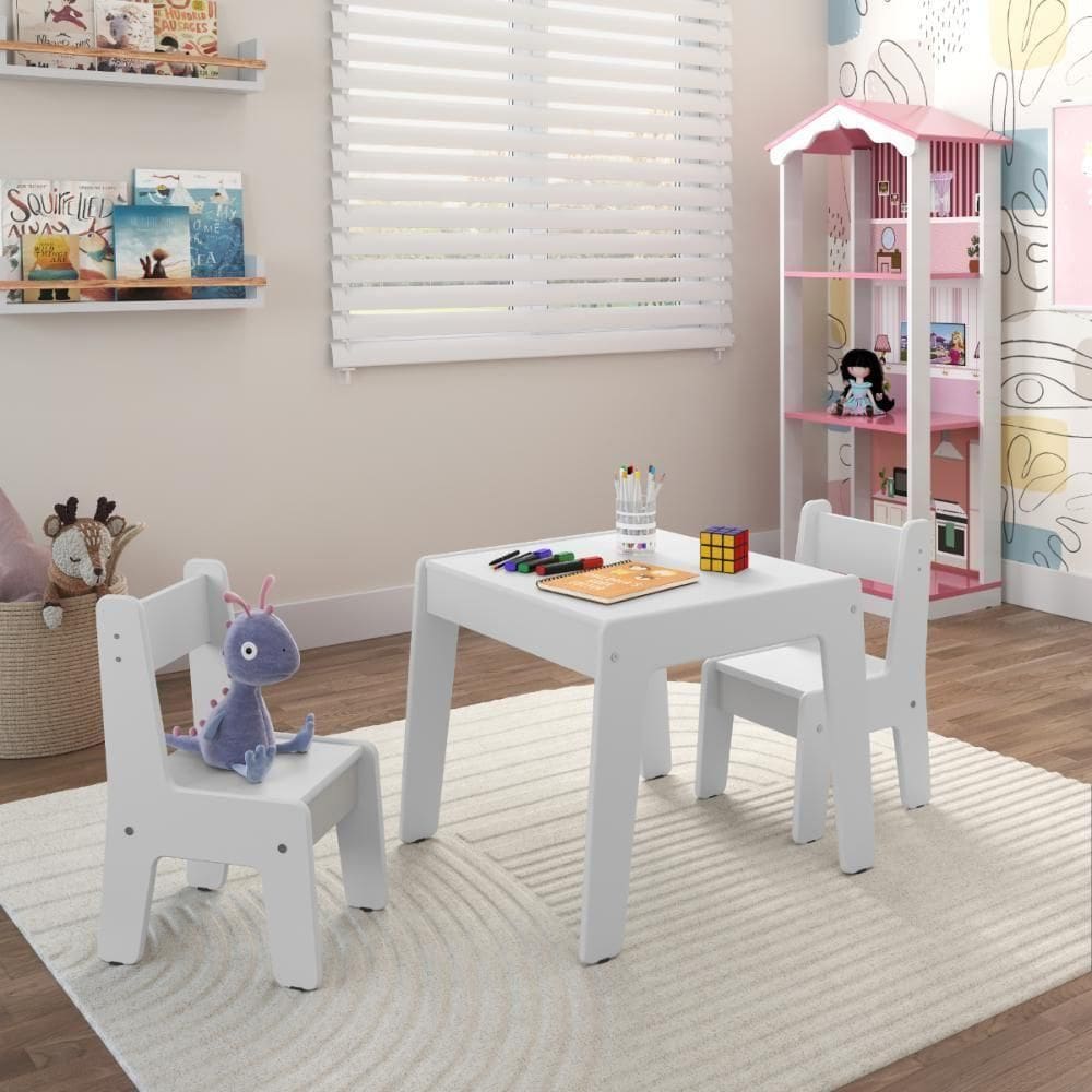 Conjunto De Mesa Infantil Com 2 Cadeiras Mdf Helena Branco Brilho
