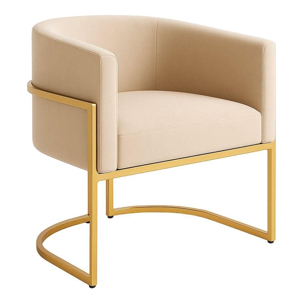 Poltrona Decorativa Luana Veludo Com Pés De Ferro Dourado 7 Decor Bege