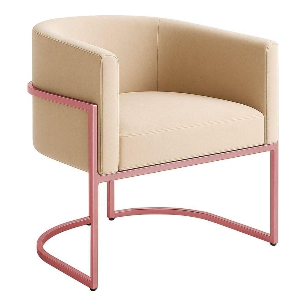 Poltrona Decorativa Luana Boucle Com Pés De Ferro Rosê 7 Decor Bege