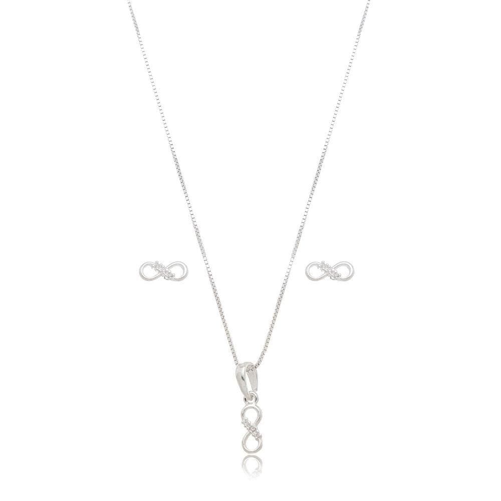 Conjunto Colar E Brincos Minimalistas Infinito Prata 925