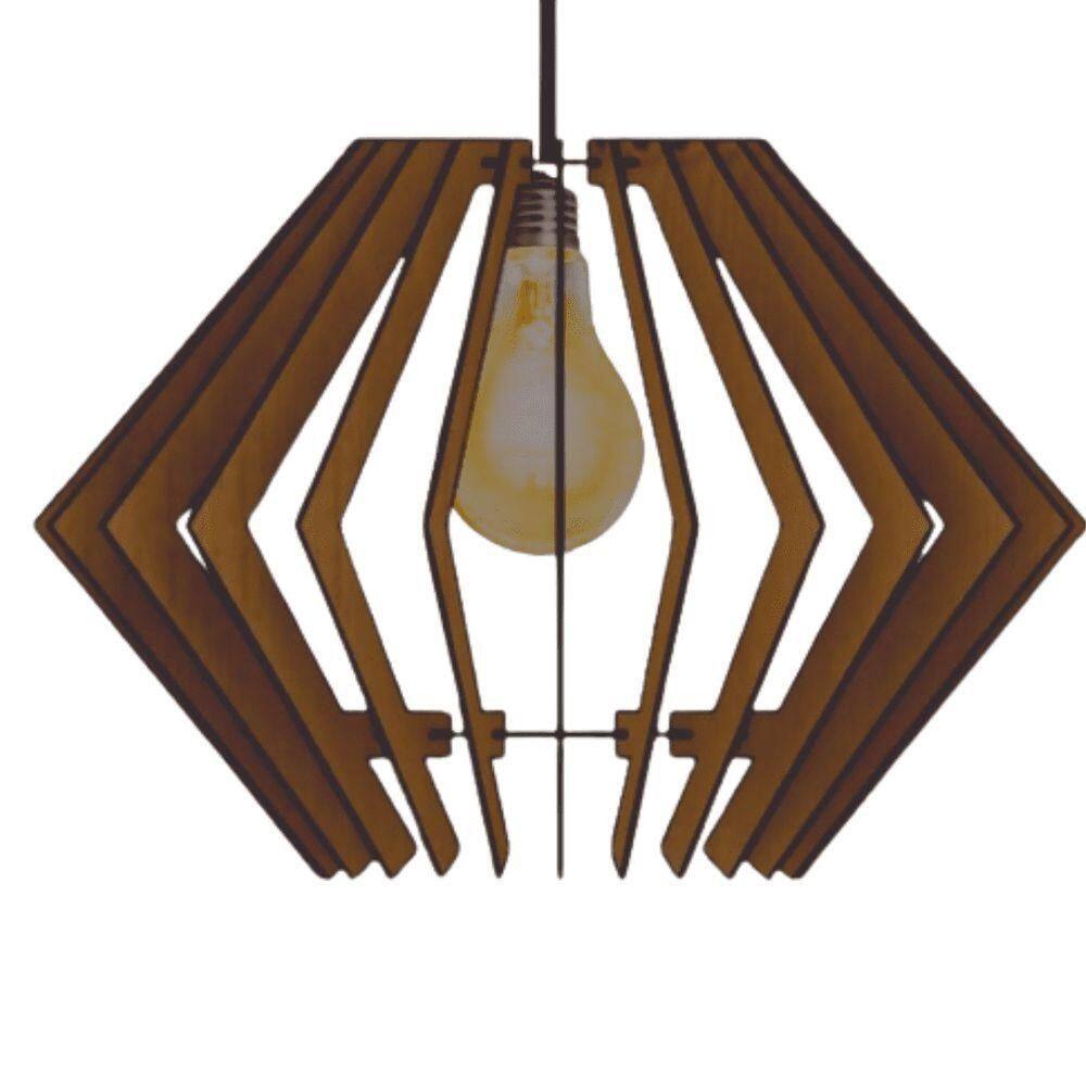 Luminária Teto Tipo Pendente Diamante Mdf Completa - MDF Marrom