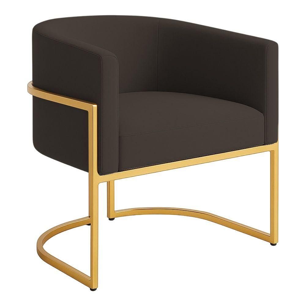 Poltrona Decorativa Luana Veludo Com Pés De Ferro Dourado 7 Decor Marrom