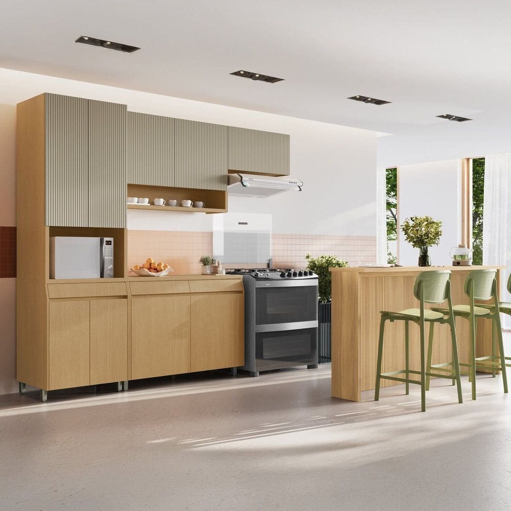 Cozinha Completa 5 Peças 9 Portas 3 Gavetas Carvalho/Greige