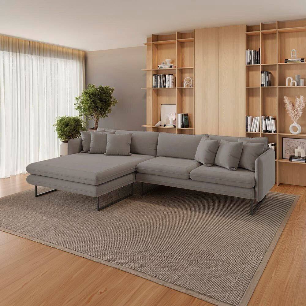 Sofá 5 Lugares Linho 92cm X 284cm Ricco  Cinza