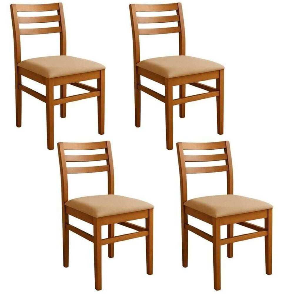 Kit 4 Cadeiras para Sala de Jantar em Madeira Maciça Diamante Mel /Bege