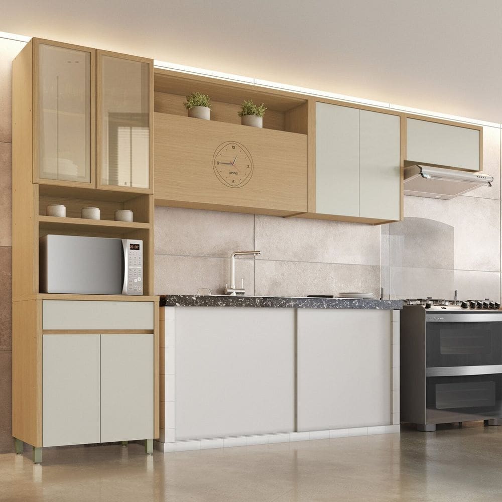 Cozinha Completa 4 Peças 8 Portas 1 Gavetas Carvalho/Greige