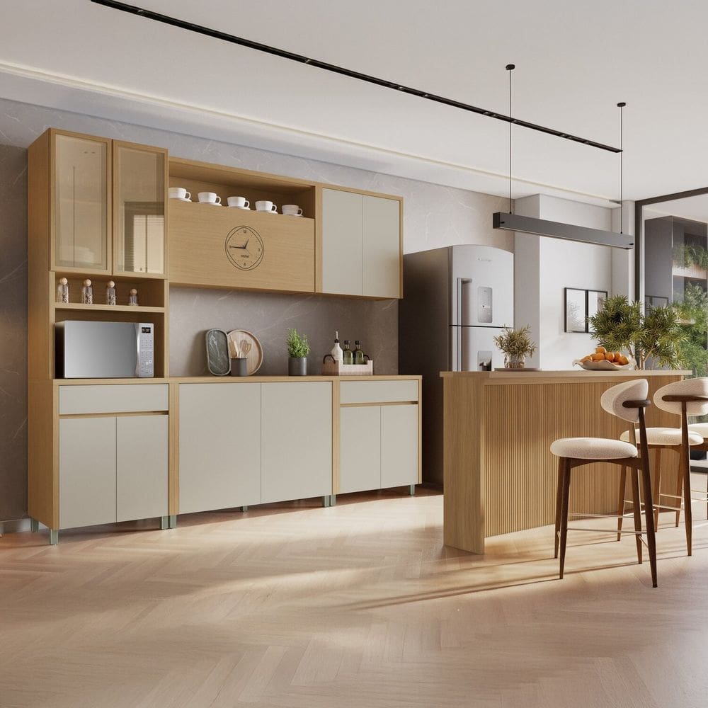 Cozinha Completa 6 Peças 11 Portas 2 Gavetas Carvalho/Greige