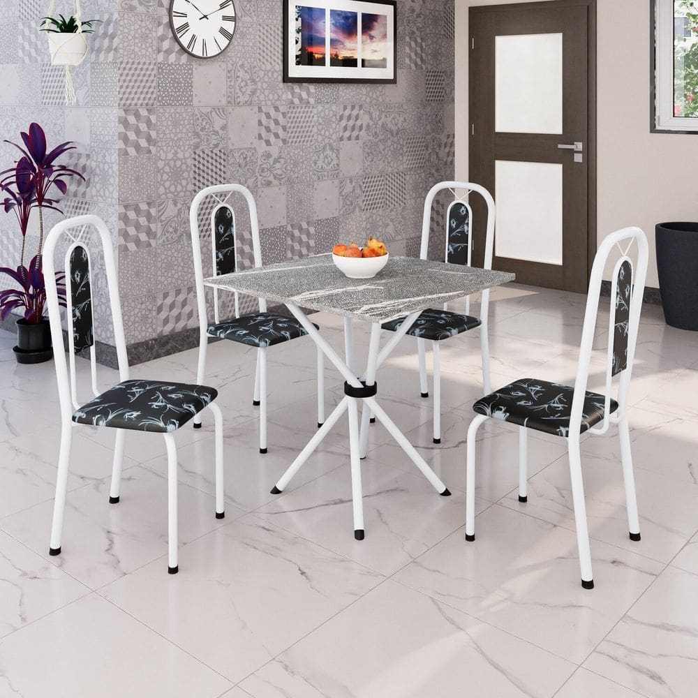 Conjunto Sala de Jantar com 4 Cadeiras Lívia Preto / Branco