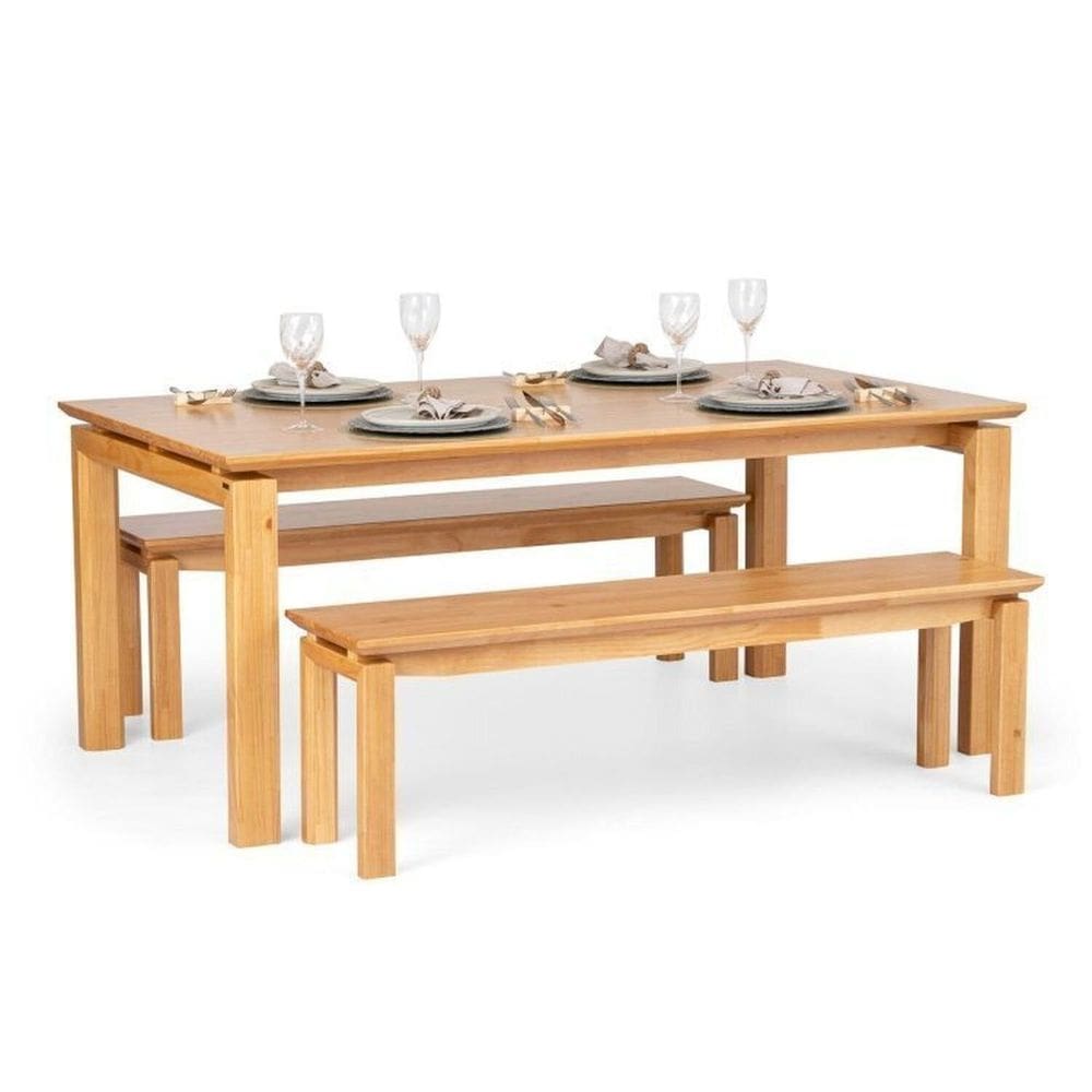 Conjunto Mesa Madeira Maciça Piazza com 2 Bancos Madeira Maciça Piazza Piazza