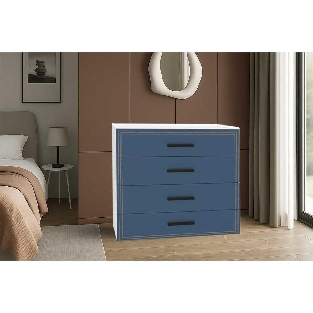 Cômoda Casal Valência c/ 4 Gavetas Branco/Azul - Politorno