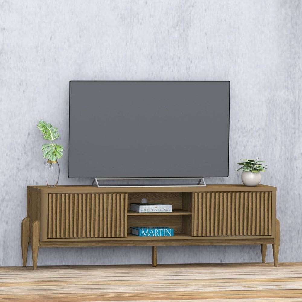 Rack Sereno para TV 55” com Ripado 2 portas de correr 180cm Cedro