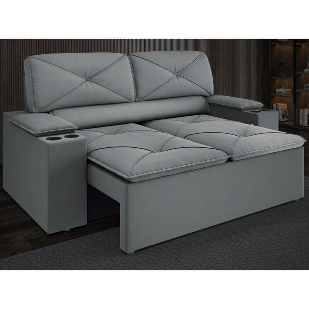 Sofá com Porta Copos Retrátil e Reclinável Pop 1,54m Velosuede - NETSOFAS