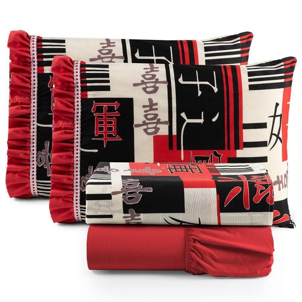 Jogo De Cama Lençol Queen Minuano 4 Peças - Vermelho - 100% Algodão