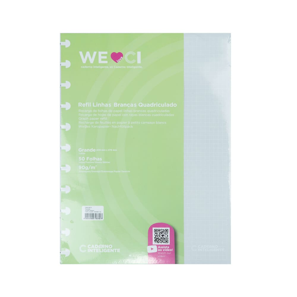 Refil Caderno Inteligente Linhas Brancas Grande Quadriculado