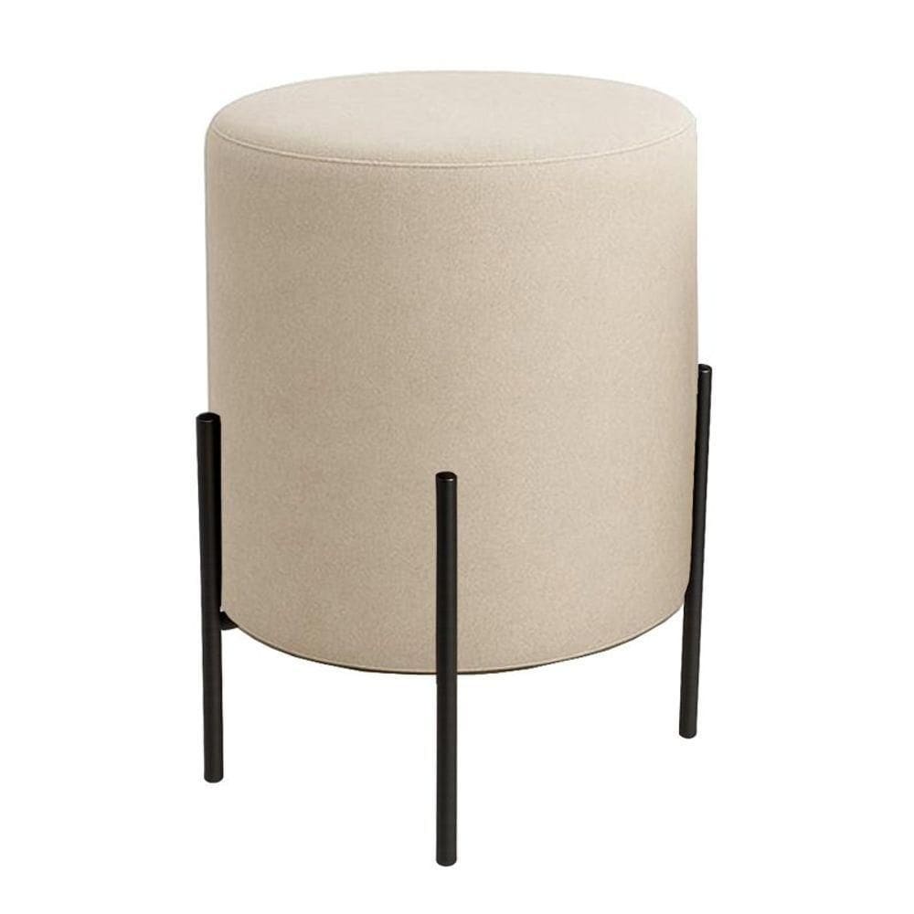 Puff Orgânico Veludo Thor Com Pés De Ferro Preto Bege