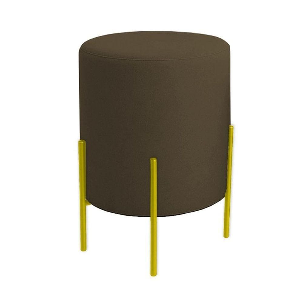 Puff Orgânico Veludo Thor Com Pés De Ferro Dourado Marrom