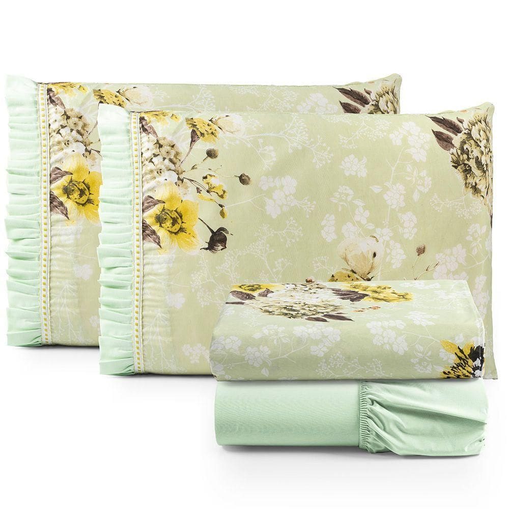 Jogo De Cama Lençol Casal Minuano 100% Algodão 4 Peças - Verde - 100% Algodão