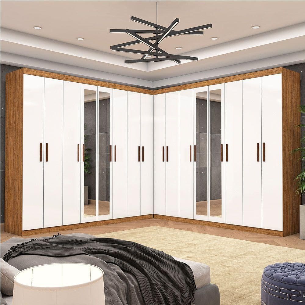Closet Casal Duplo Rubi Premium 16 Portas Plus 8 Gavetas Cinamomo Branco