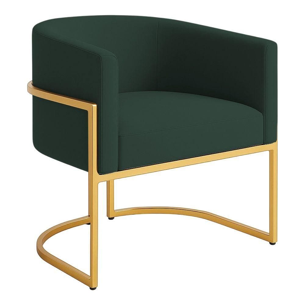 Poltrona Decorativa Luana Veludo Com Pés De Ferro Dourado 7 Decor Verde Escuro
