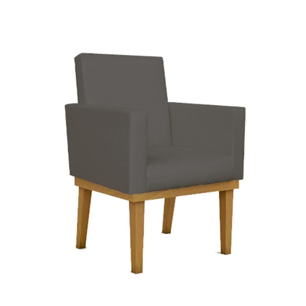 Poltrona Decorativa Com Base Reforçada Sala Quarto Jl Decor Courino Cinza