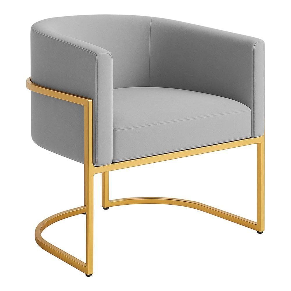 Poltrona Decorativa Luana Veludo Com Pés De Ferro Dourado 7 Decor Prata