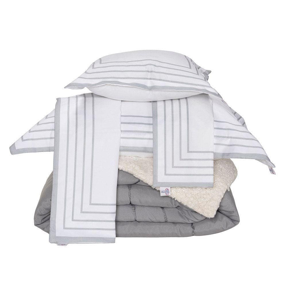 Kit Edredom Queen Coberdrom Soft Hipercal/sherpa 5 Peças - Cinza