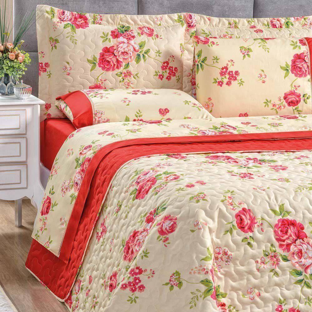 Cobre Leito Queen 3 Peças Vermelho Loren