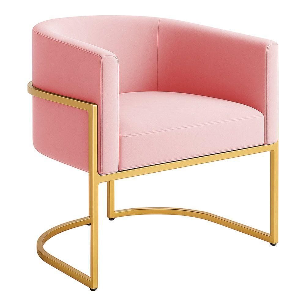 Poltrona Decorativa Luana Veludo Com Pés De Ferro Dourado 7 Decor Rosa