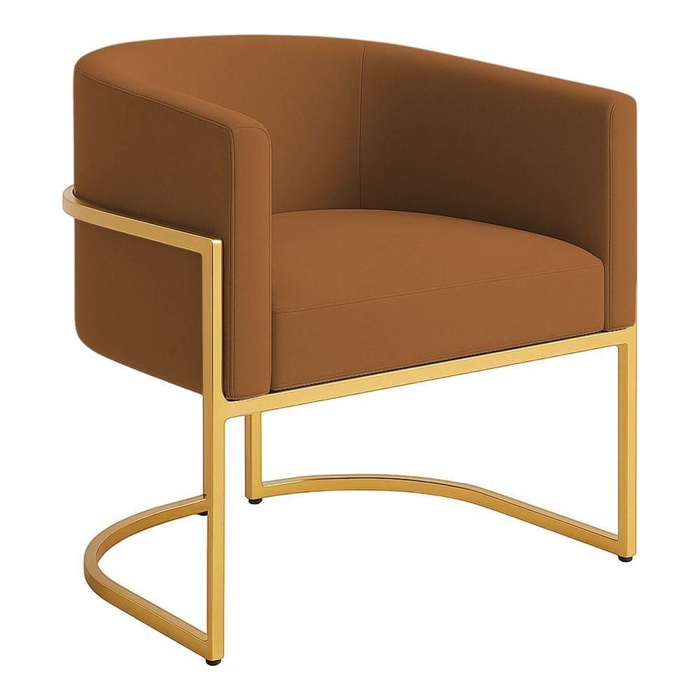 Poltrona Decorativa Luana Veludo Com Pés De Ferro Dourado 7 Decor Terracota