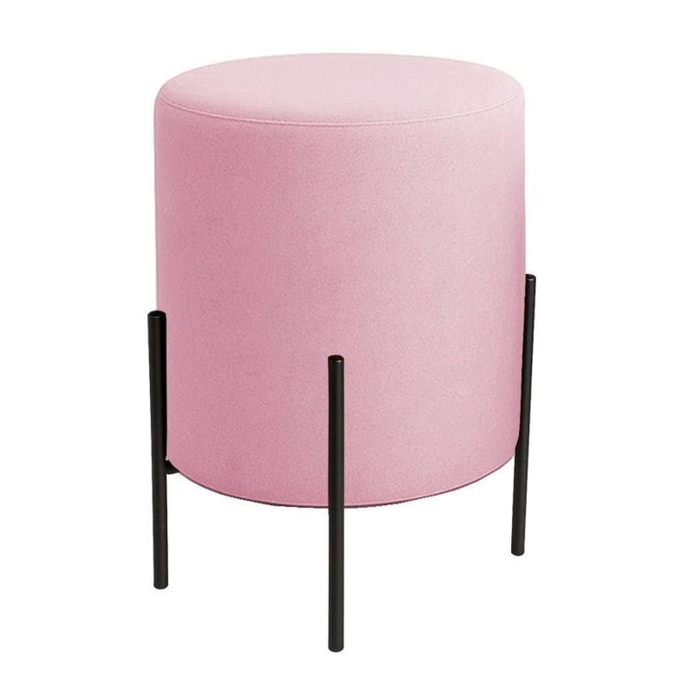 Puff Orgânico Veludo Thor Com Pés De Ferro Preto Rosê