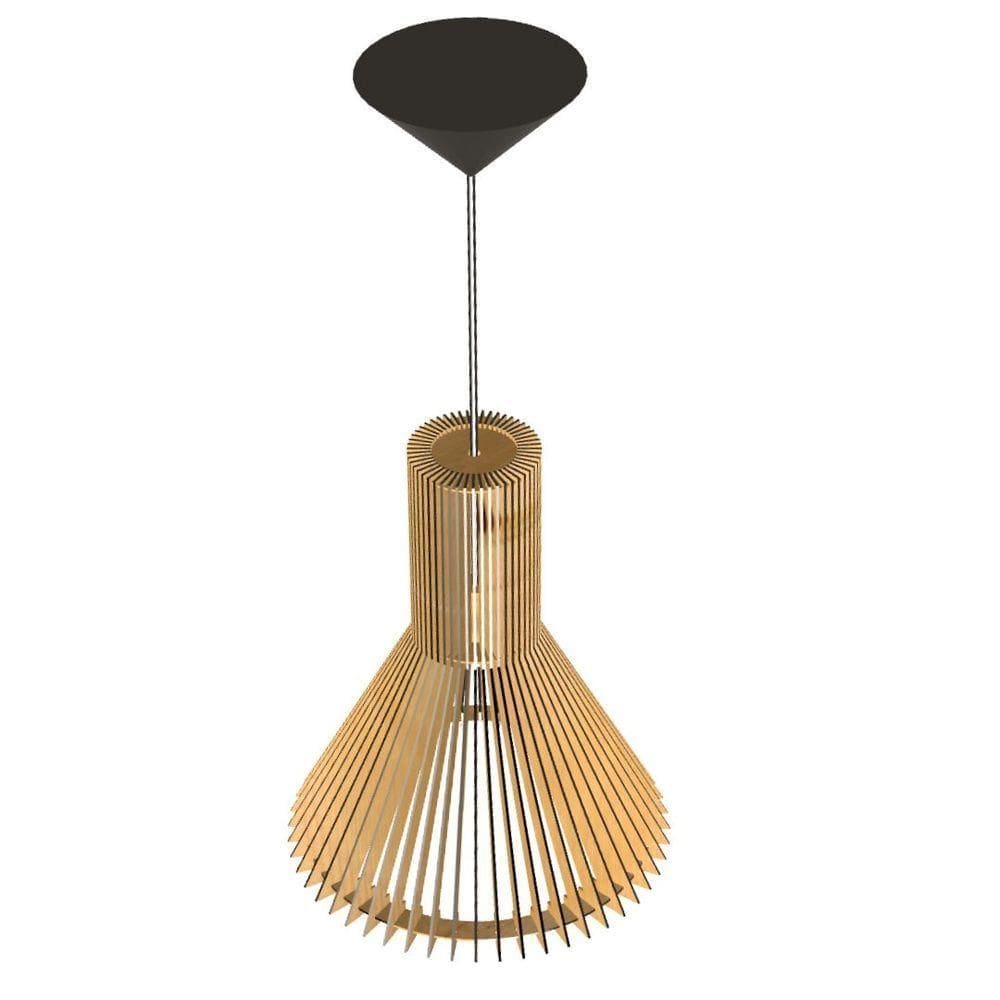 Luminária Teto Tipo Pendente Funil Mdf Completa - MDF Cru