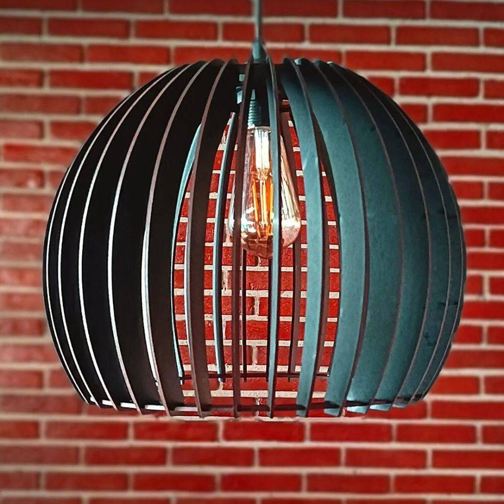Luminária Teto Tipo Pendente Em Mdf Universo - Completa Preta